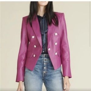 Veronica Beard Genuine Leather Dickey Jacket Magenta